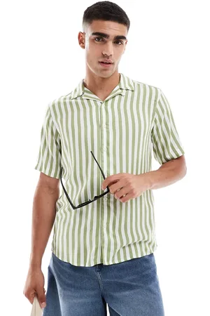 Only & Sons Camisa a rayas verde salvia con cuello de solapas de