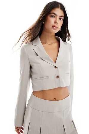 Miss Selfridge Americana corta color piedra holgada con raya diplomática de (parte de un conjunto)-Beis neutro