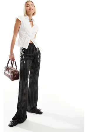 Daisy Street Pantalones negros de pernera ancha con abertura y raya diplomática de