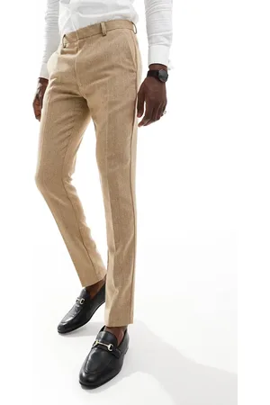 ASOS Pantalones de traje color de corte pitillo con textura de tejido panamá de mezcla de lana de -Beis neutro