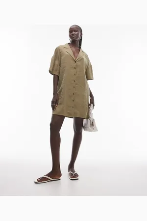 Topshop Vestido camisero corto abotonado de -Azul