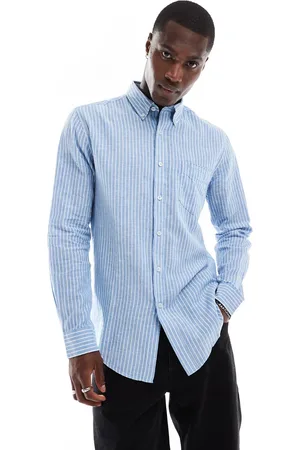 Ben Sherman Camisa a rayas anchas de manga larga de lino de - marino