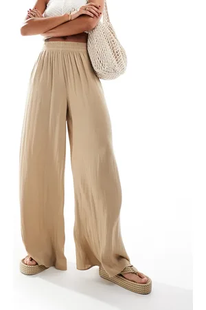 MANGO Pantalones de pernera ancha de tejido suave de - neutro