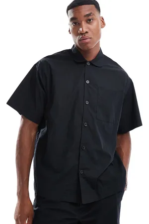 SELECTED Camisa negra de corte cuadrado con cuello de solapas de (parte de un conjunto)