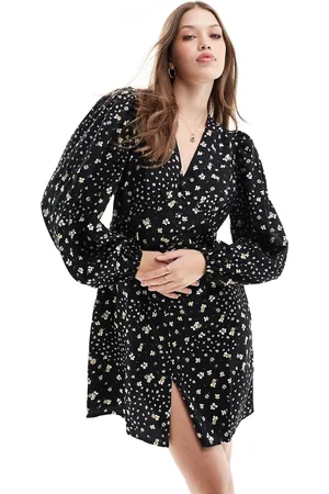 VERO MODA Vestido corto monocromático abotonado de manga larga con estampado floral de
