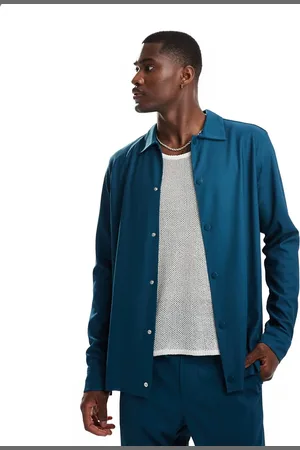 Only & Sons Sobrecamisa color cerceta oscuro plisada de (parte de un conjunto)-Azul