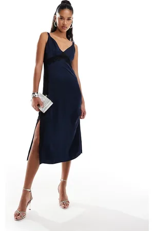 French Connection Vestido midi de satén y encaje Ennis de
