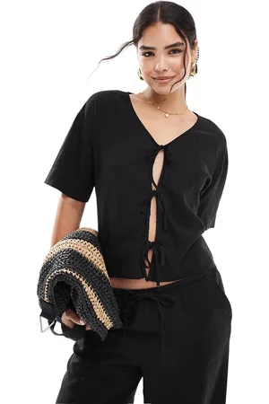 JDY Top con lazada delantera de mezcla de lino de (parte de un conjunto)