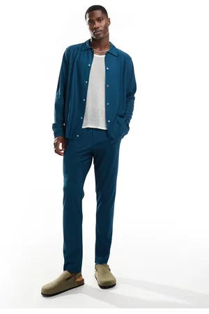 Only & Sons Pantalones color cerceta oscuro plisados de corte tapered sin cierres de (parte de un conjunto)-Azul