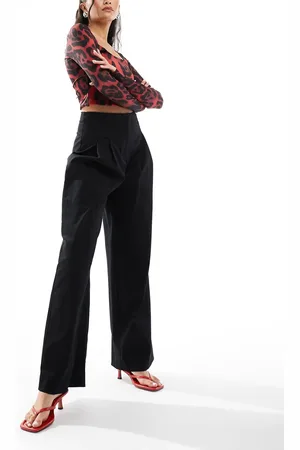 River Island Pantalones negros de talle alto y pernera ancha de