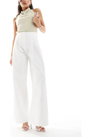 River Island Pantalones blancos de talle alto y pernera ancha de