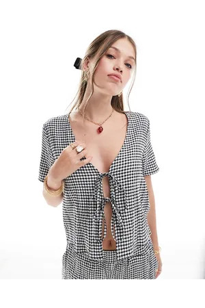 JDY Top a cuadros vichy con lazadas delanteras de (parte de un conjunto)