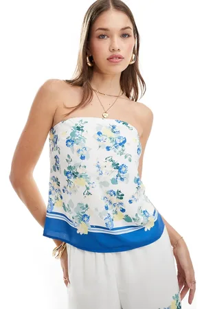 Abercrombie & Fitch Top blanco tipo pañuelo con estampado floral y ribetes de satén de (parte de un conjunto)