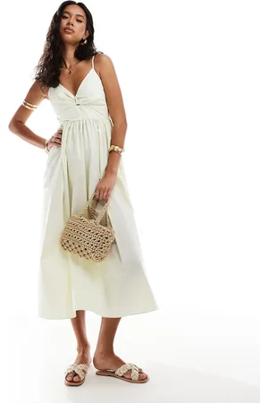 River Island Vestido midi amarillo luminoso a rayas finas de popelina de