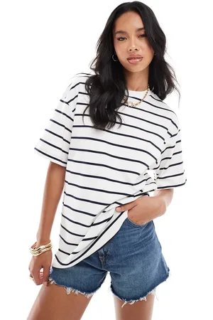 River Island Camiseta boyfriend blanca a rayas negras de