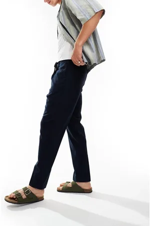 SELECTED Pantalones azul marino de corte tapered holgado con detalle en la cinturilla de