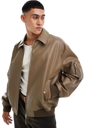 ASOS Chaqueta bomber marrón extragrande de cuero sintético de