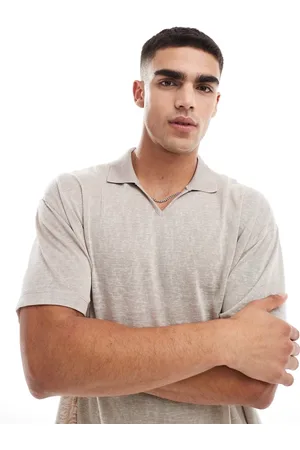 ASOS Polo color piedra extragrande con cuello de pico de -Beis neutro
