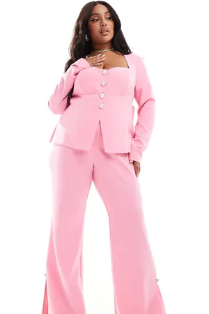 ASOS Pantalones de sastre rosas de corte slim con detalle de botones adornados de Curve (parte de un conjunto)