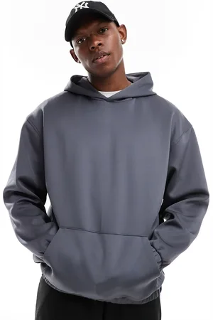 ASOS Sudadera gris carbón extragrande con capucha de tejido efecto neopreno de