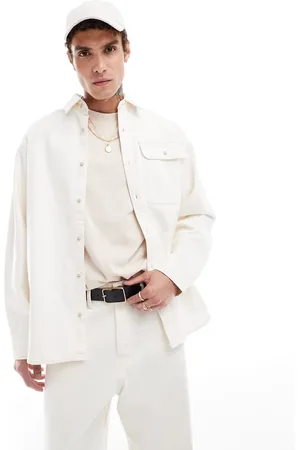 JACK & JONES Camisa vaquera color de corte cuadrado de (parte de un conjunto)-Blanco