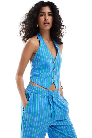 MANGO Chaleco a rayas azules con cuello halter de (parte de un conjunto)