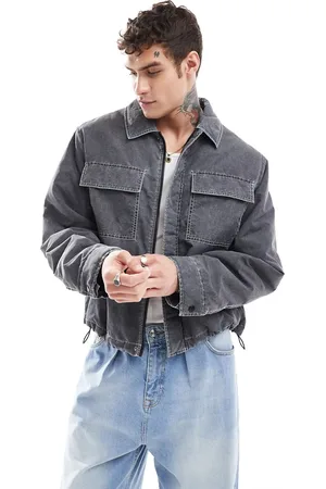 ASOS Chaqueta corta lavado extragrande acolchada con pespuntes en contraste de
