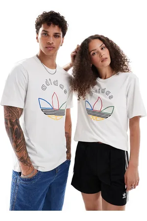 adidas Camiseta blanca unisex con estampado gráfico de trébol de -Blanco