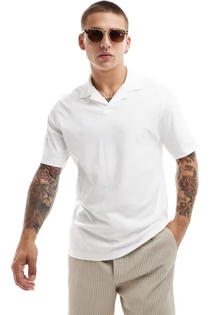 JACK & JONES Polo blanco con cuello de solapas de punto de Premium