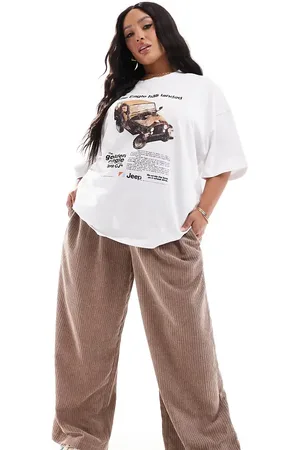 ASOS Pantalones beis sin cierres de pernera ancha de pana de ASOS DESIGN Curve-Beis neutro