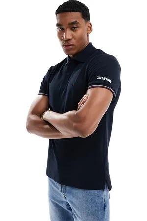 Tommy Hilfiger Polo azul marino de corte slim con ribetes de