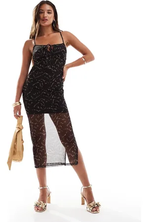 New Look Vestido midi de tirantes con diseño estampado de malla de