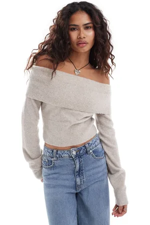 Weekday Jersey beis jaspeado con escote Bardot de punto Lolo de -Beis neutro
