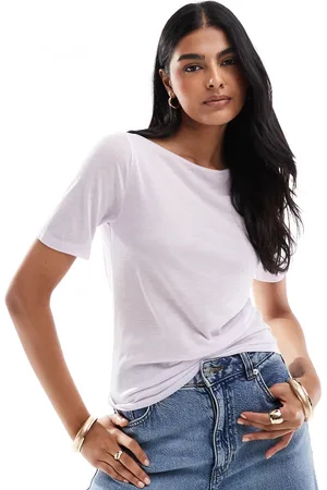 Abercrombie & Fitch Camiseta color lavanda transparente con cuello barco de punto liso de -Morado