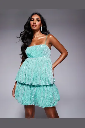 ASOS Vestido corto de corte skater y tirantes con diseño abullonado de lentejuelas de