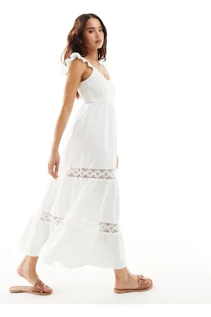 New Look Vestido midi escalonado con cuerpo fruncido de