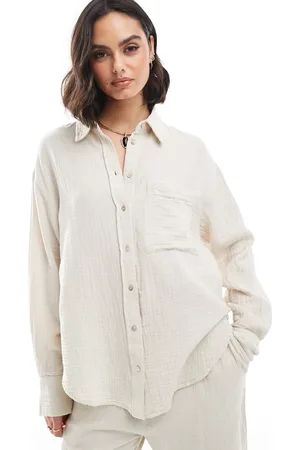MANGO Camisa claro de tejido efecto lino de (parte de un conjunto)- neutro