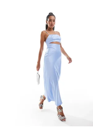 ASOS Vestido midi de corte al bies con abertura de satén de