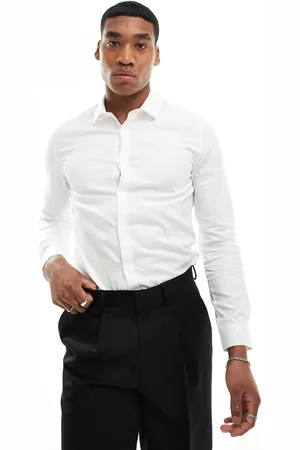 ASOS Camisa de vestir blanca entallada con patrón de espiga de Wedding