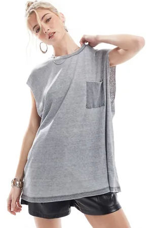 ASOS Camiseta gris sin mangas con lavado ácido de