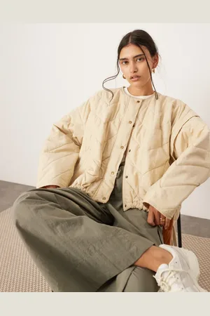 ASOS Chaqueta bomber color crema estilo camisa guateada con cordón ajustable en la cintura de -Beis neutro