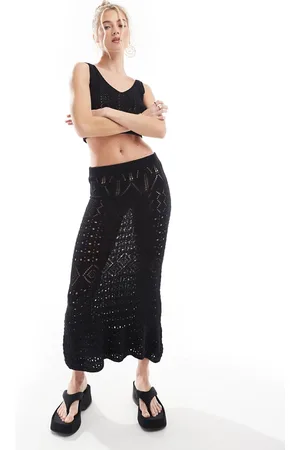 Threadbare Conjunto de falda larga y top corto de croché de