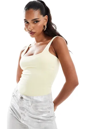 ASOS Body amarillo con cuello ancho y diseño de dos capas de algodón de