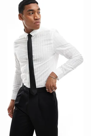 ASOS Camisa de vestir blanca de corte estándar a rayas texturizadas de