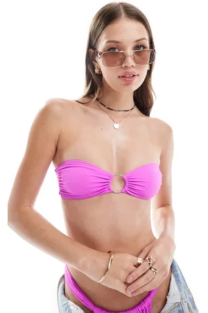 ASOS Top de bikini rosa intenso con escote palabra de honor y anilla Maya de