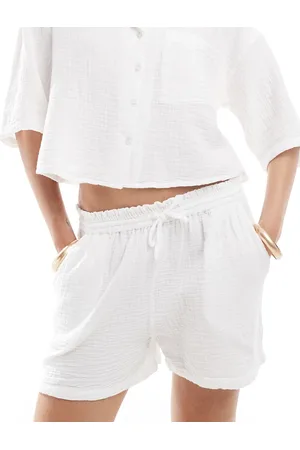MANGO Pantalones cortos blancos de bambula de (parte de un conjunto)