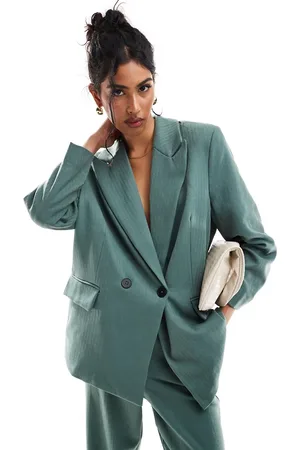 VERO MODA Americana de sastre verde bosque oscuro con patrón de espiga de (parte de un conjunto)