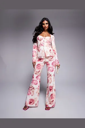 ASOS Pantalones de sastre de corte slim con estampado de rosas y detalle de botones adornados de (parte de un conjunto)