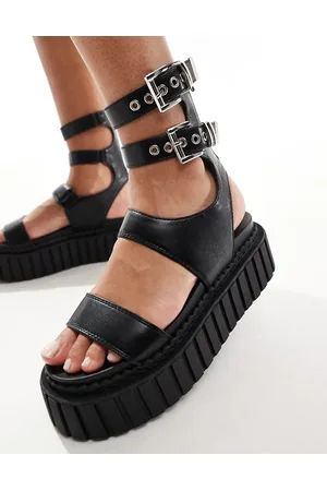 Lamoda Sandalias negras con plataforma plana y hebilla Say Yes Tall de