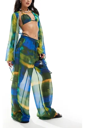 Style Cheat Pantalones playeros de pernera ancha con estampado marmoleado de (parte de un conjunto)